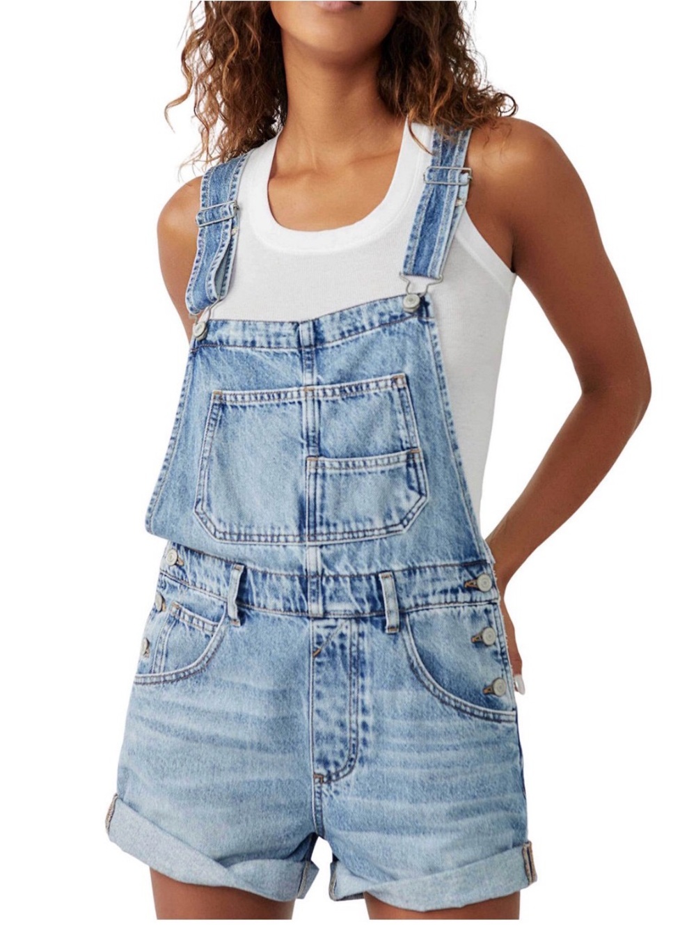 FREE PEOPLE Ziggy Cotton Adjustable-Straps Shortall JEAN SHORTS OVERALLS NWT M